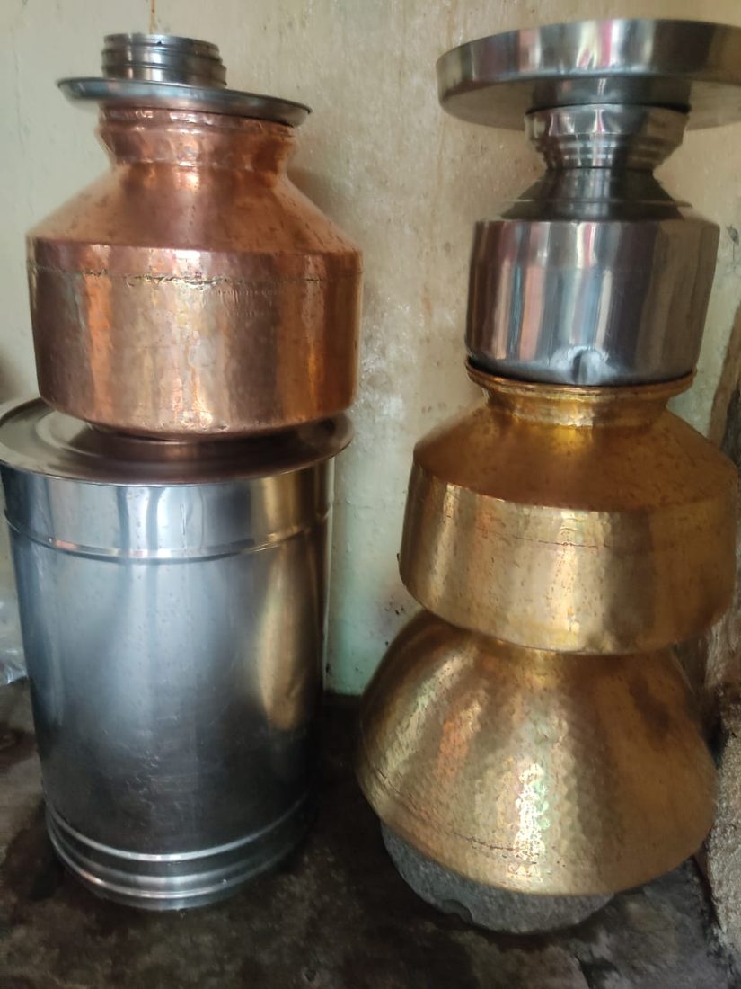 Steel and brass kitchen storage pots